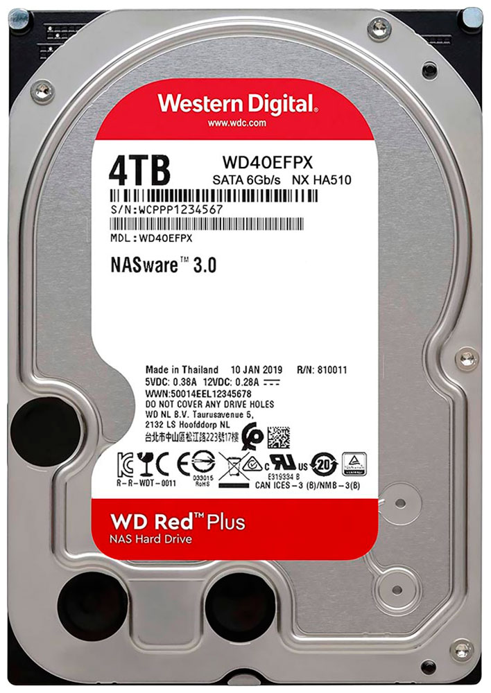 

Жесткий диск Western Digital Red Plus, 3.5, 4Tb, SATA III, 5400rpm, 256MB (WD40EFPX)