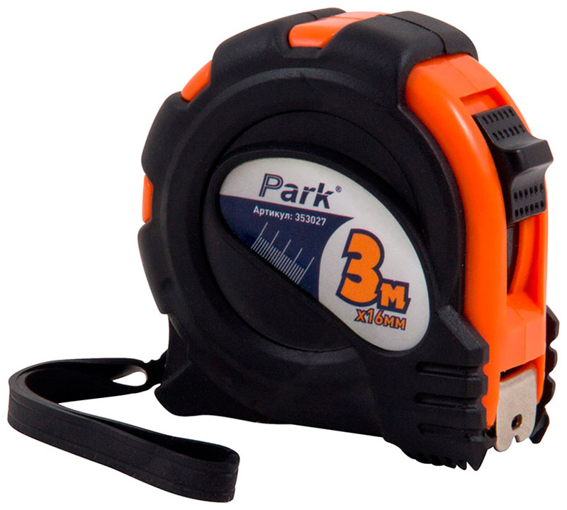 Изображение товара Рулетка Park TM27-3016, с фиксатором, прорезиненный корпус, 3 м x 16 мм (353027)