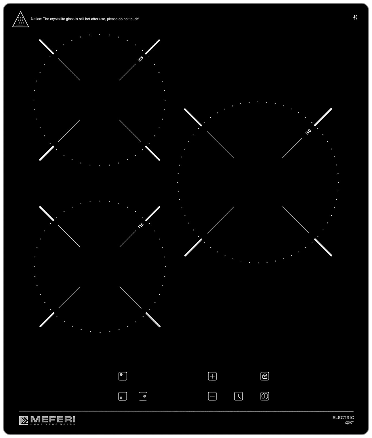 Изображение товара Электрическая варочная панель Meferi MEH453BK LIGHT черная 3 конфорки Сенсорное управление стеклоке
