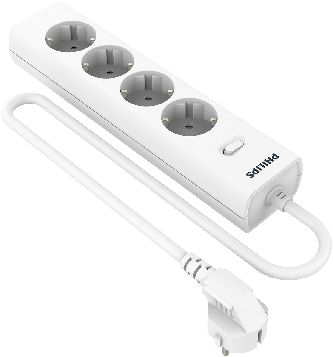 Сетевой фильтр Philips 4 розетки, кабель - 3 м, белый Сетевой фильтр Philips 4 розетки, кабель - 3 м, белый