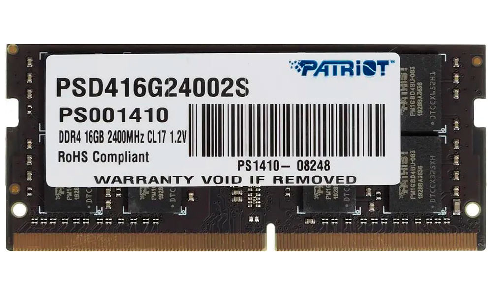 

Оперативная память Patriot Memory DDR4 SO-DIMM 16Gb 2400Mhz Signature (PSD416G24002S), Черный