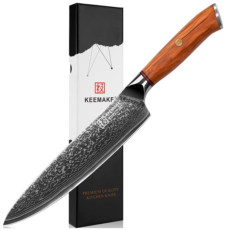 

Нож шеф-повара из дамасской стали Keemake 8 Inch Chef Knife, 67 слоев, основа VG10 (10CR15MOV) + 316 сталь HRC60+-2 (P-4), бежевый