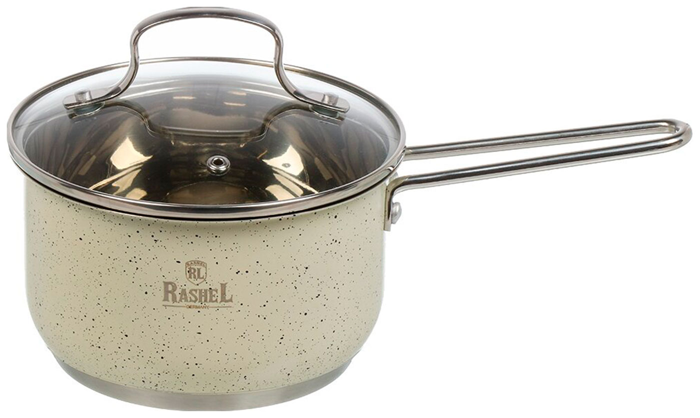 Изображение товара Ковш Rashel R-10/109в 2 л из нержавеющей стали со стеклянной крышкой