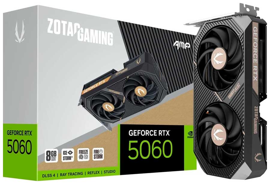 Изображение товара Видеокарта Zotac GeForce RTX 5060 AMP 8GB GDDR7 PCIe 5.0 2 вентилятора