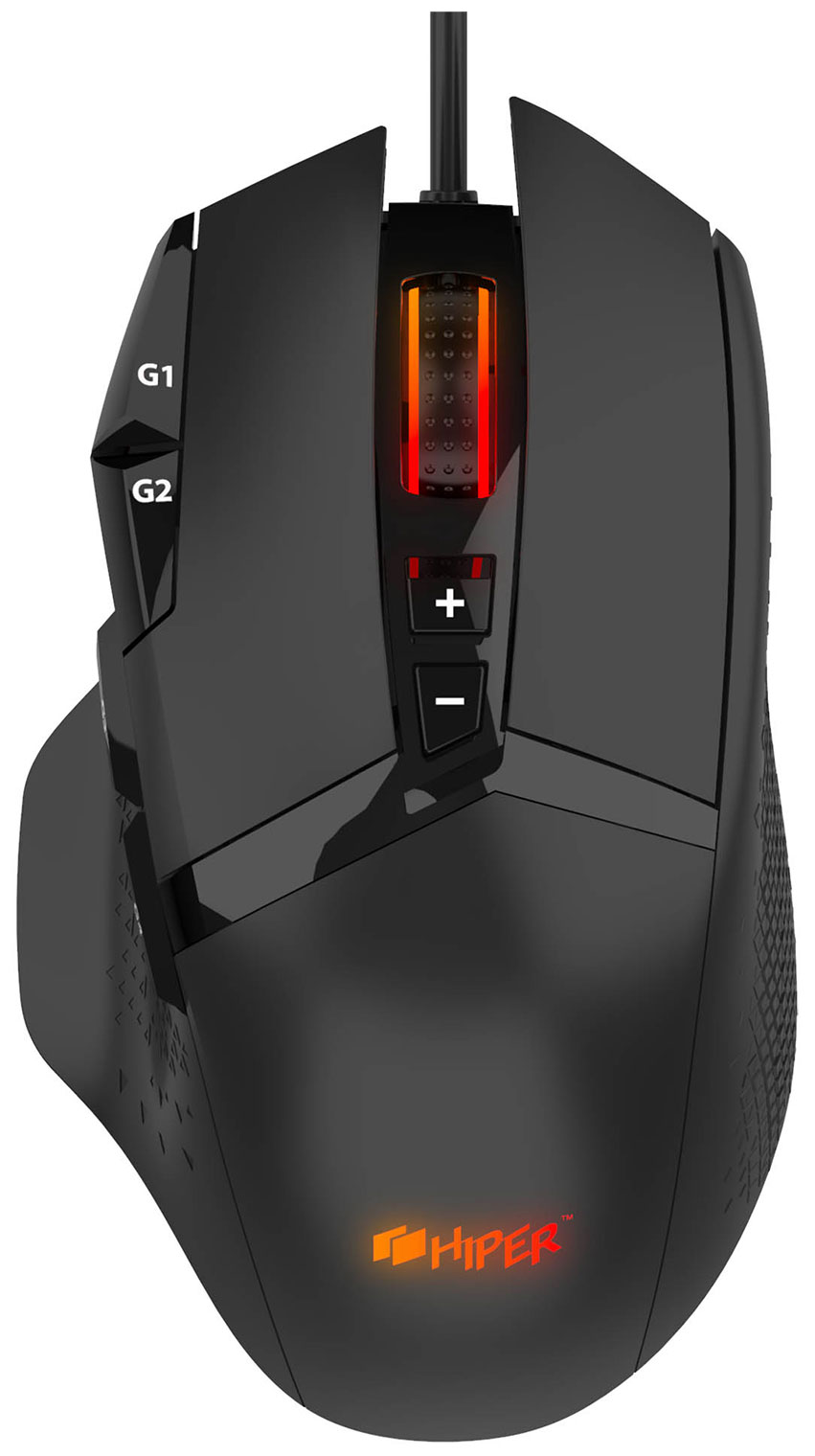 Мышь Hiper DRACO GMUS-5000 чёрная (проводная, оптическая, 6200 dpi, USB, PMW3327, 6 прог.кнопок, подсветка RGB)
