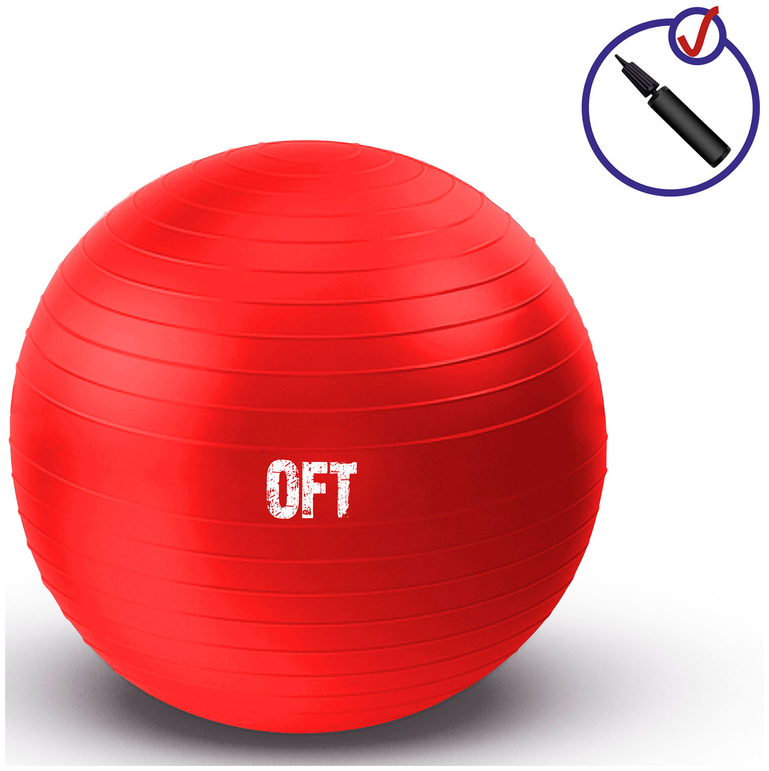 мяч гимнастический полумассажный 65 см 900гр с насосом красный Гимнастический мяч Original FitTools 65 см красный с насосом