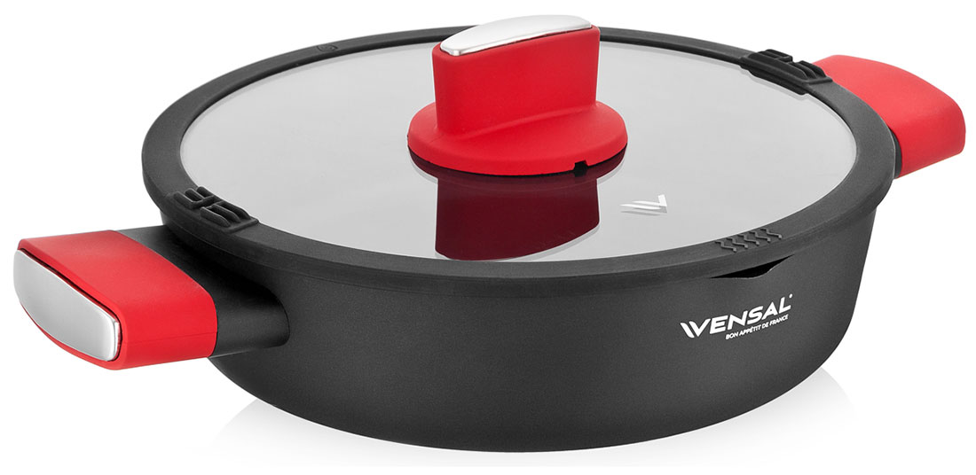 Сотейник с крышкой Vensal Velours rouge кованый 24см VS1026 сковорода vensal velours noir vs1012