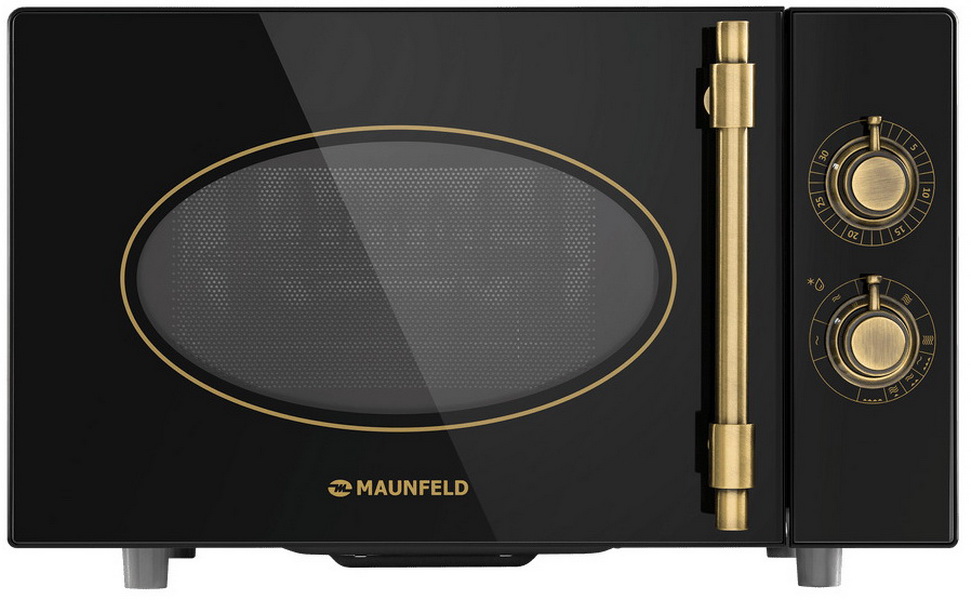 Изображение товара Микроволновая печь Maunfeld JFSMO 20.5 с грилем черная с золоченной фурнитурой