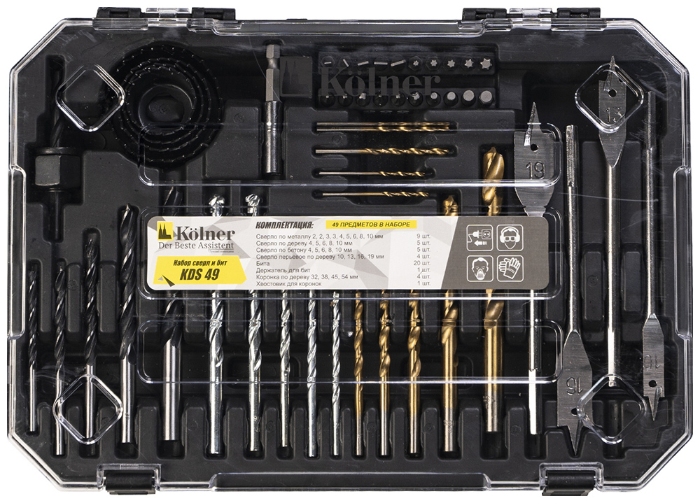Изображение товара Набор сверл и бит Kolner KDS 49 (в пластиковом кейсе)