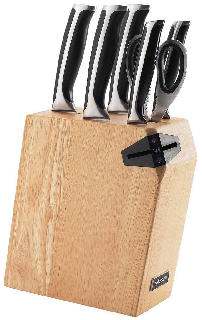 Набор из 5 кухонных ножей, ножниц и блока для ножей с ножеточкой Nadoba URSA 722616 набор из 5 кухонных ножей nadoba jana