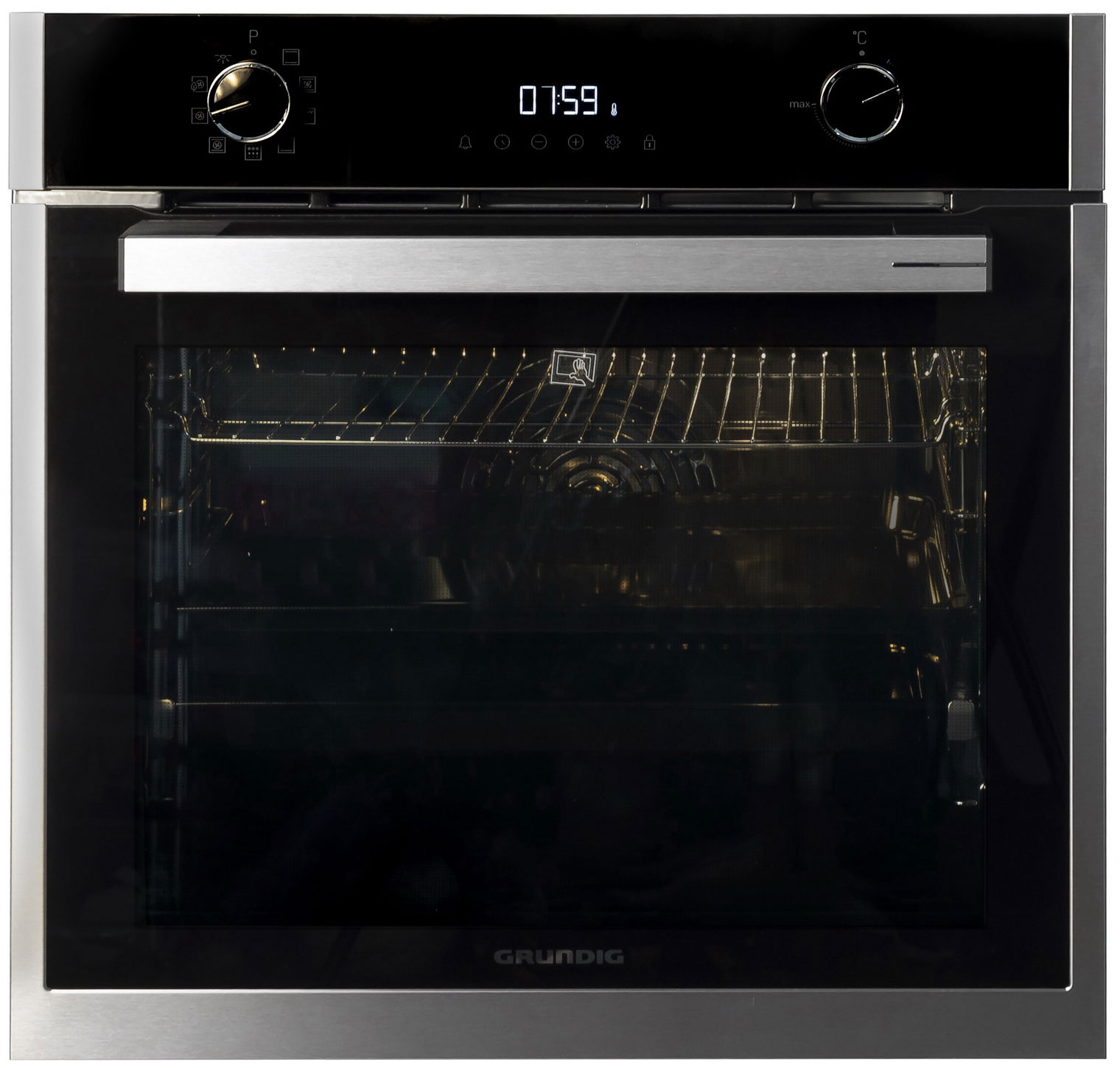 Изображение товара Электрический духовой шкаф Grundig GEBM19300BP черный нержавеющая сталь 71 л пиролитическая очистка