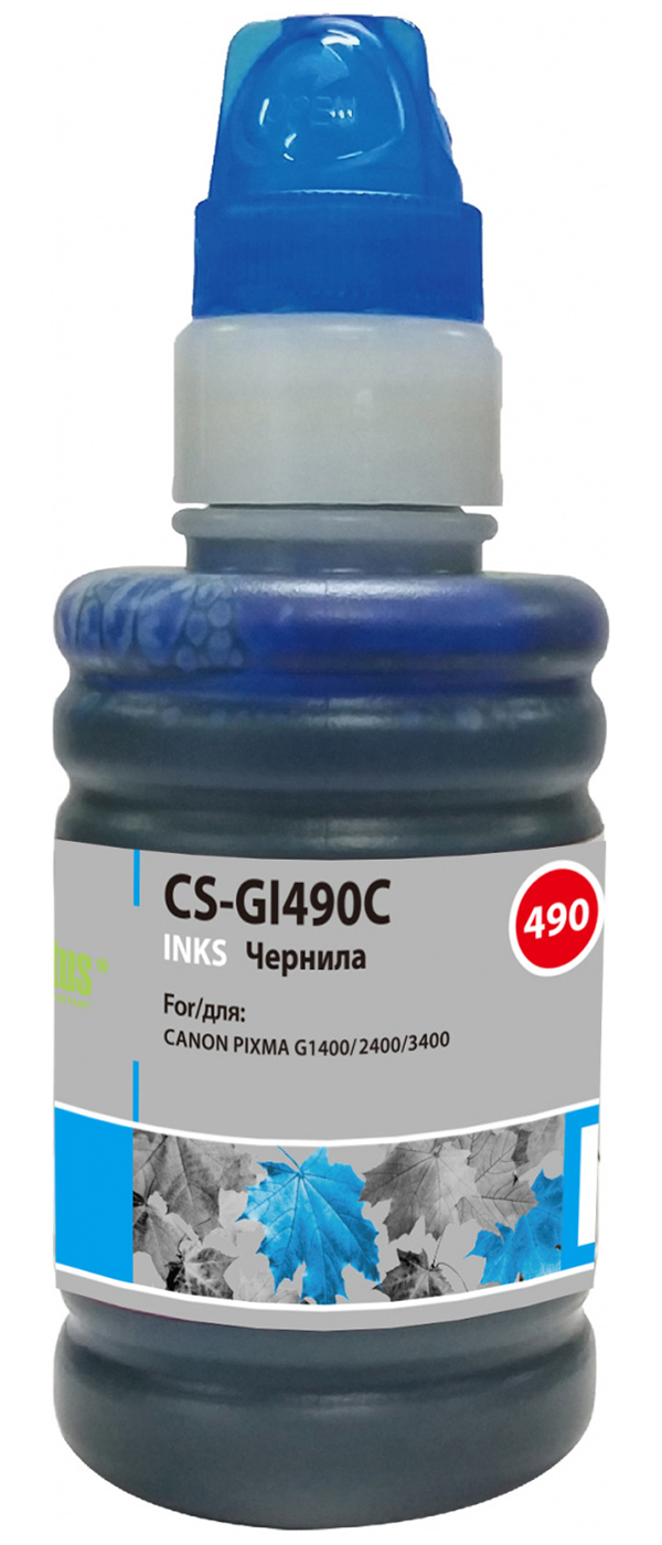

Чернила Cactus CS-GI490C для СНПЧ CANON Pixma G1400/G2400/G3400, голубые, 0.1 л, Голубой