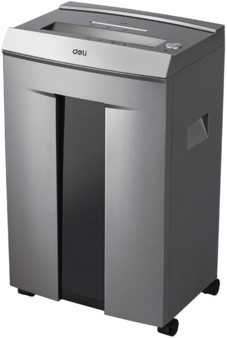Изображение товара Уничтожитель бумаги (шредер) Deli 9905 серый с автоподачей (секр.P-5) фрагменты 10лист. 20лтр. скрепки скобы пл.карты CD