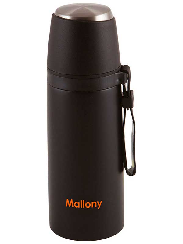Изображение товара Термос из нержавеющей стали Mallony NERO, с чашкой и силиконовым ремешком, 0.35л (005241)