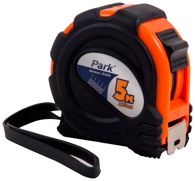 Изображение товара Рулетка Park TM28-5025, с фиксатором, прорезиненный корпус, 5 м x 25 мм (353028)
