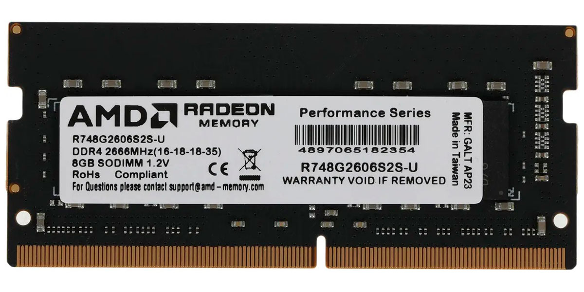 

Оперативная память AMD SO-DIMM DDR4 8Gb 2666MHz Radeon R7 Performance Series Black (R748G2606S2S-U), Черный