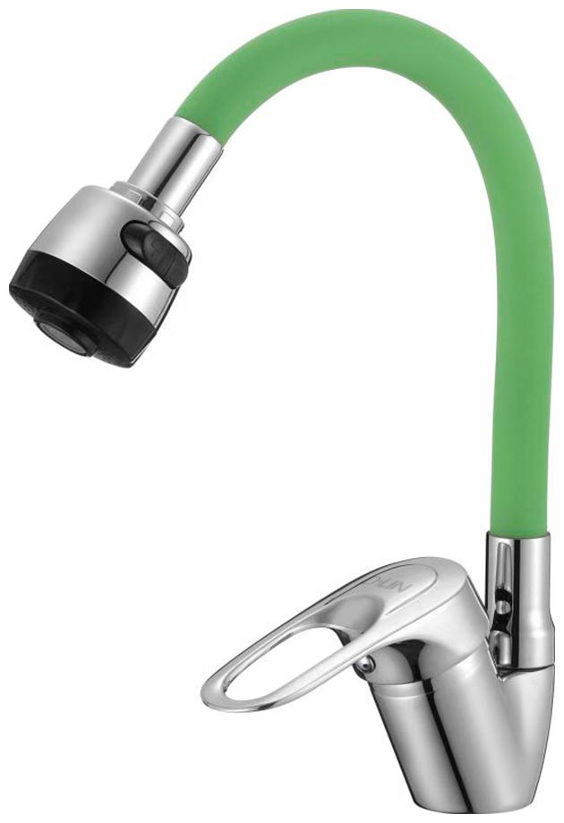 Изображение товара Кухонный смеситель с гибким изливом D-Lin D150628-5T хром/зеленый