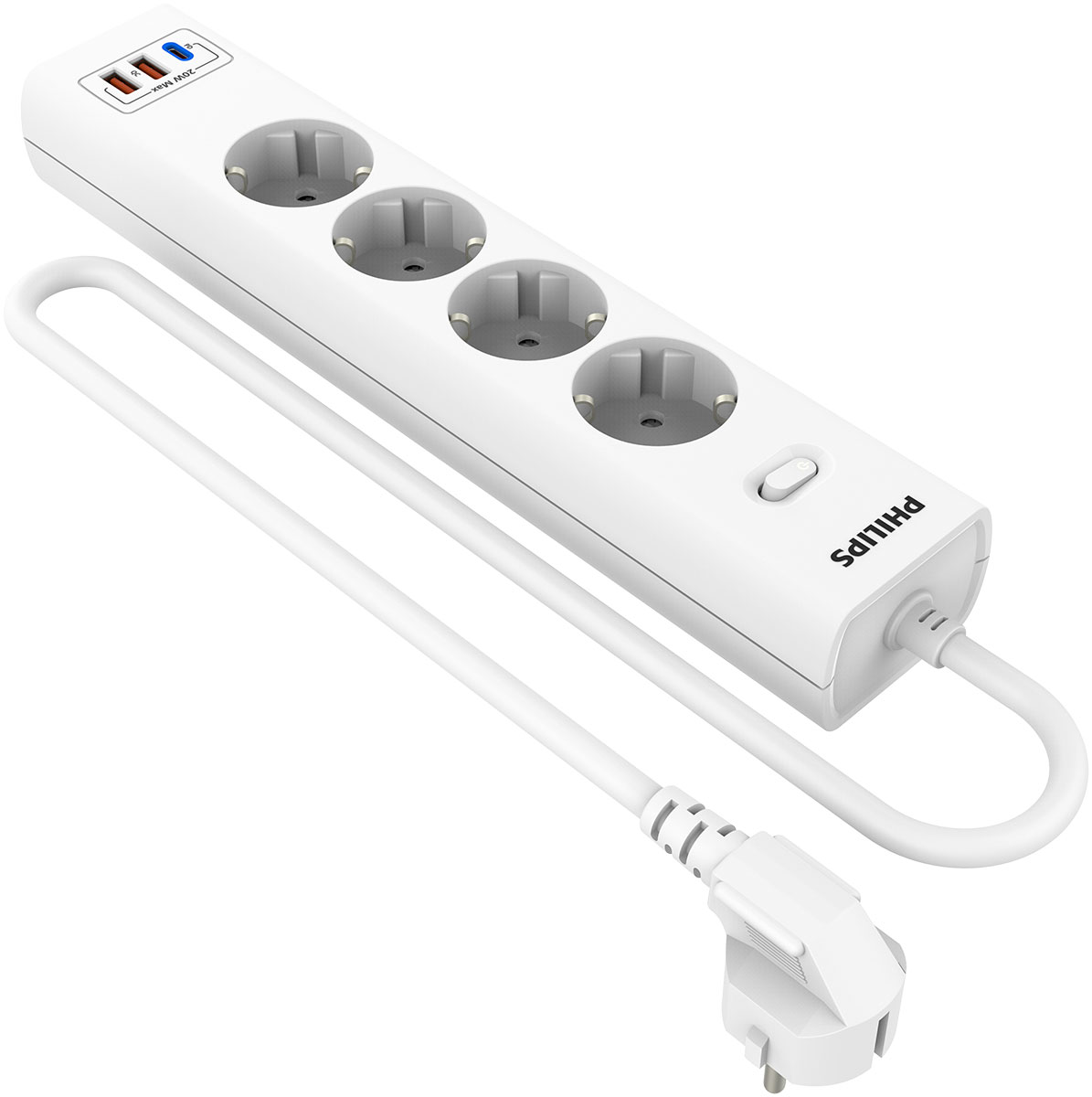 Изображение товара Сетевой фильтр Philips с 4 розетками USB Type-C и защитой IP30, 5 м кабель