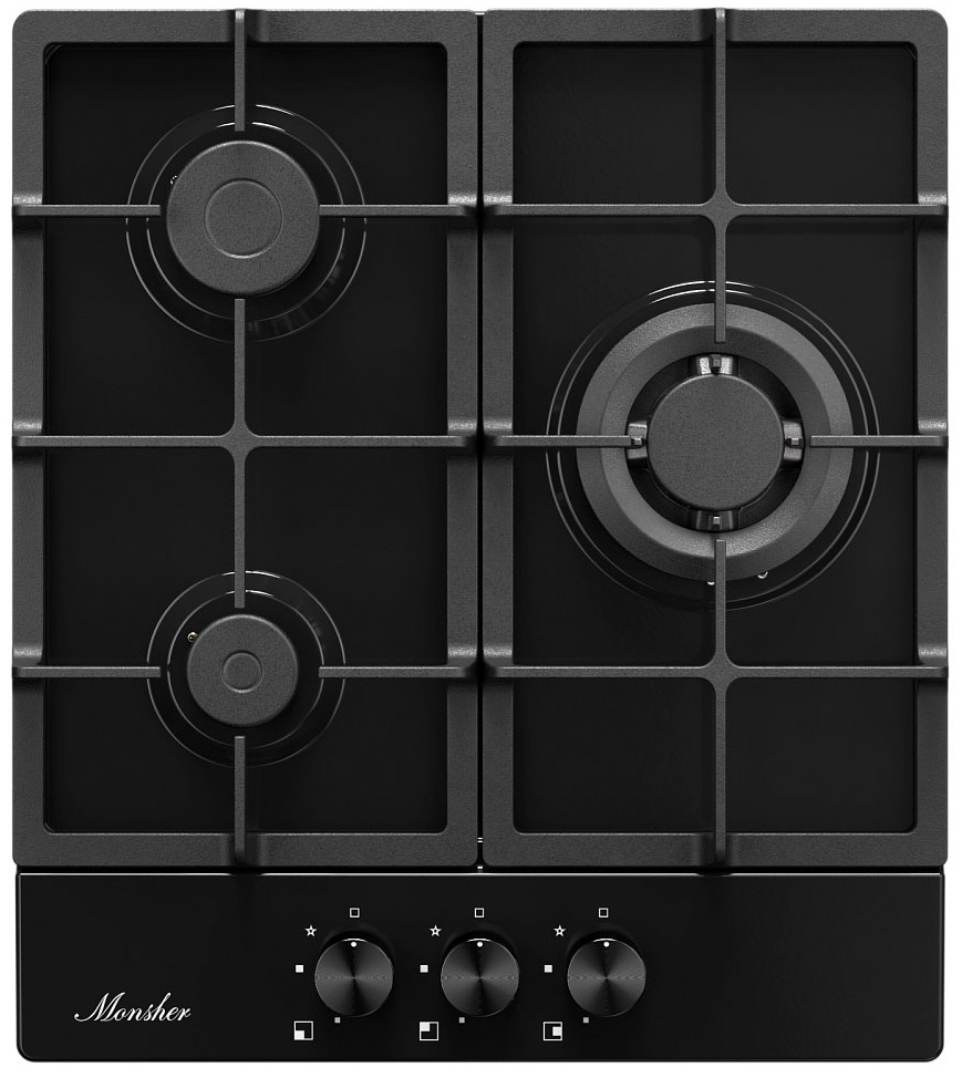 Изображение товара Газовая варочная панель Monsher MSG 43 Noir с 3 конфорками и электроподжигом