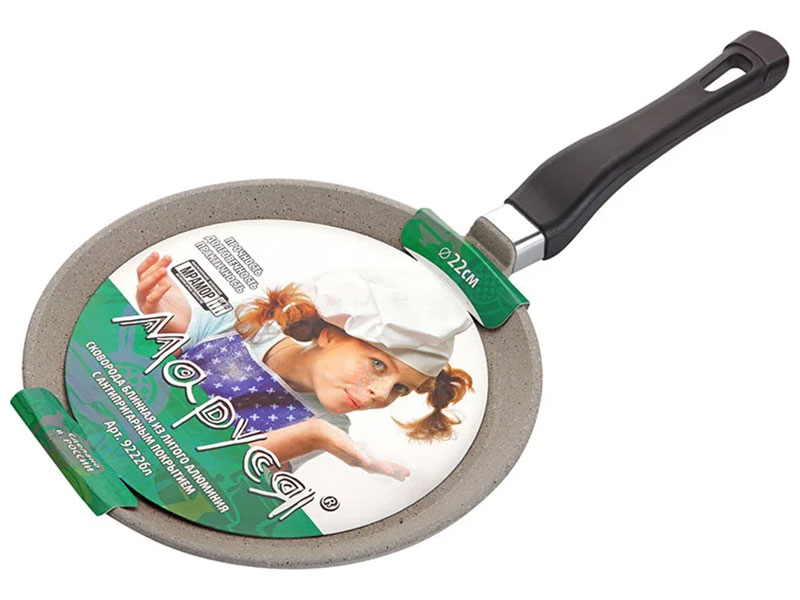 Изображение товара Сковорода блинная Marusya 22 см антипригарная алюминиевая серый мрамор