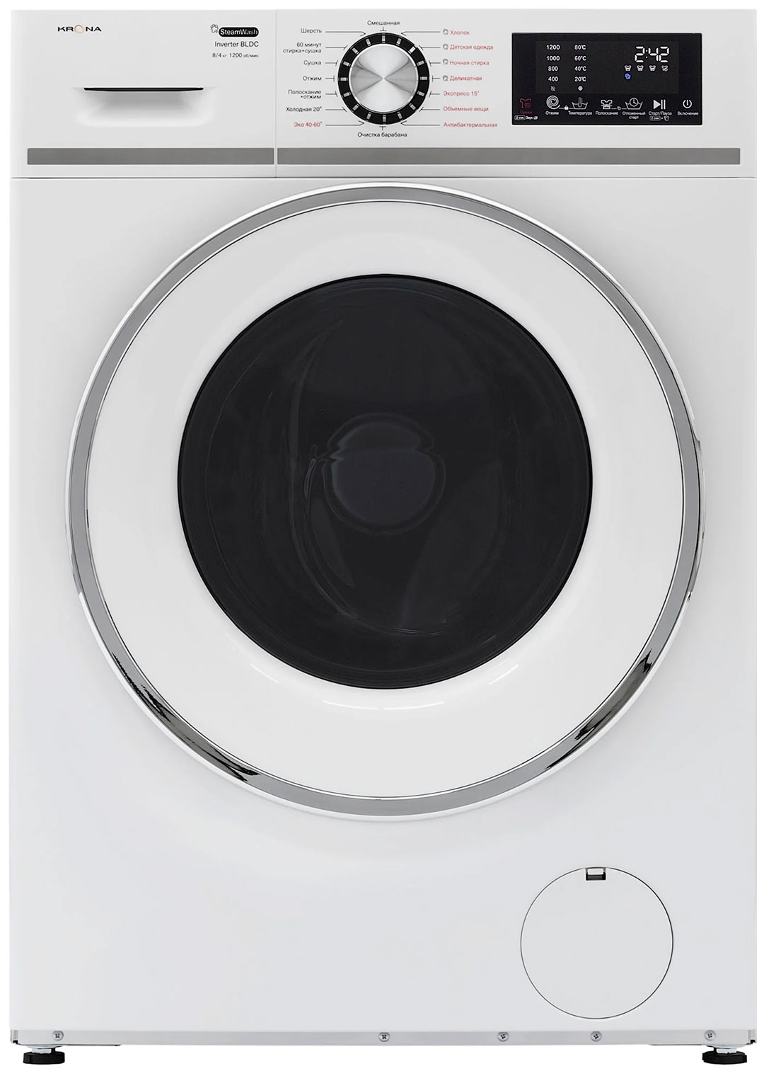 

Стиральная машина с сушкой Krona ITTER OPTI WHITE 1200 8/4K WDM, Белый