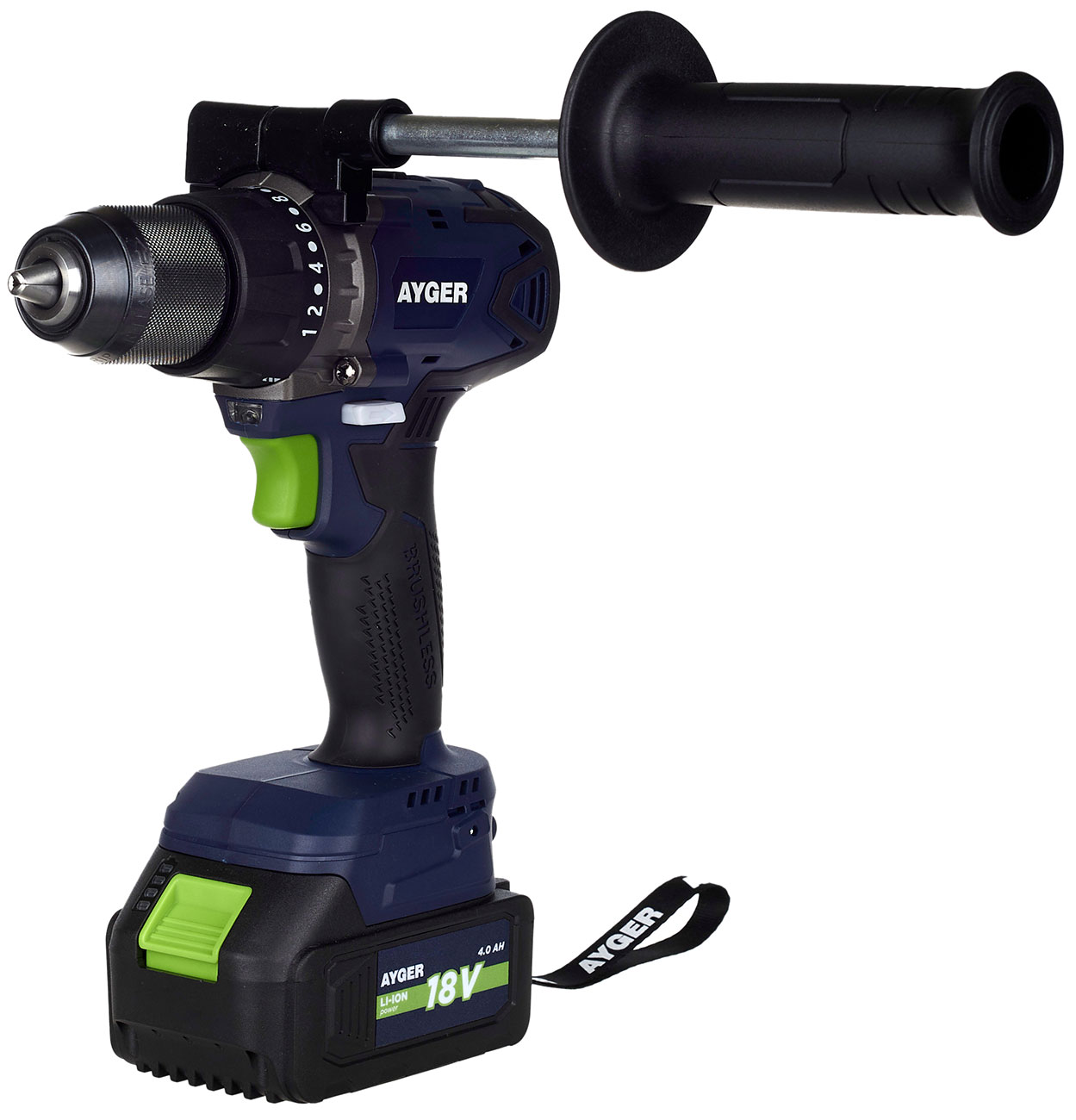 Изображение товара Шуруповерт аккумуляторный Ayger AP18BL4 (с двумя аккумуляторами 4Ач )