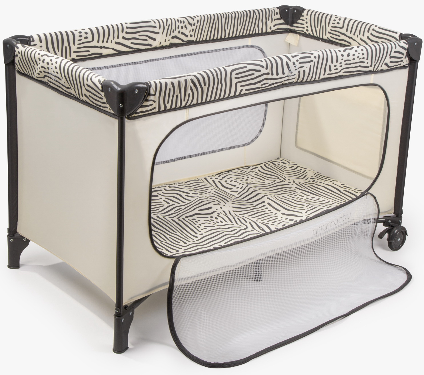 Изображение товара Манеж-кровать Amarobaby SMART двухуровневая, молочный/графит, 120x60 см
