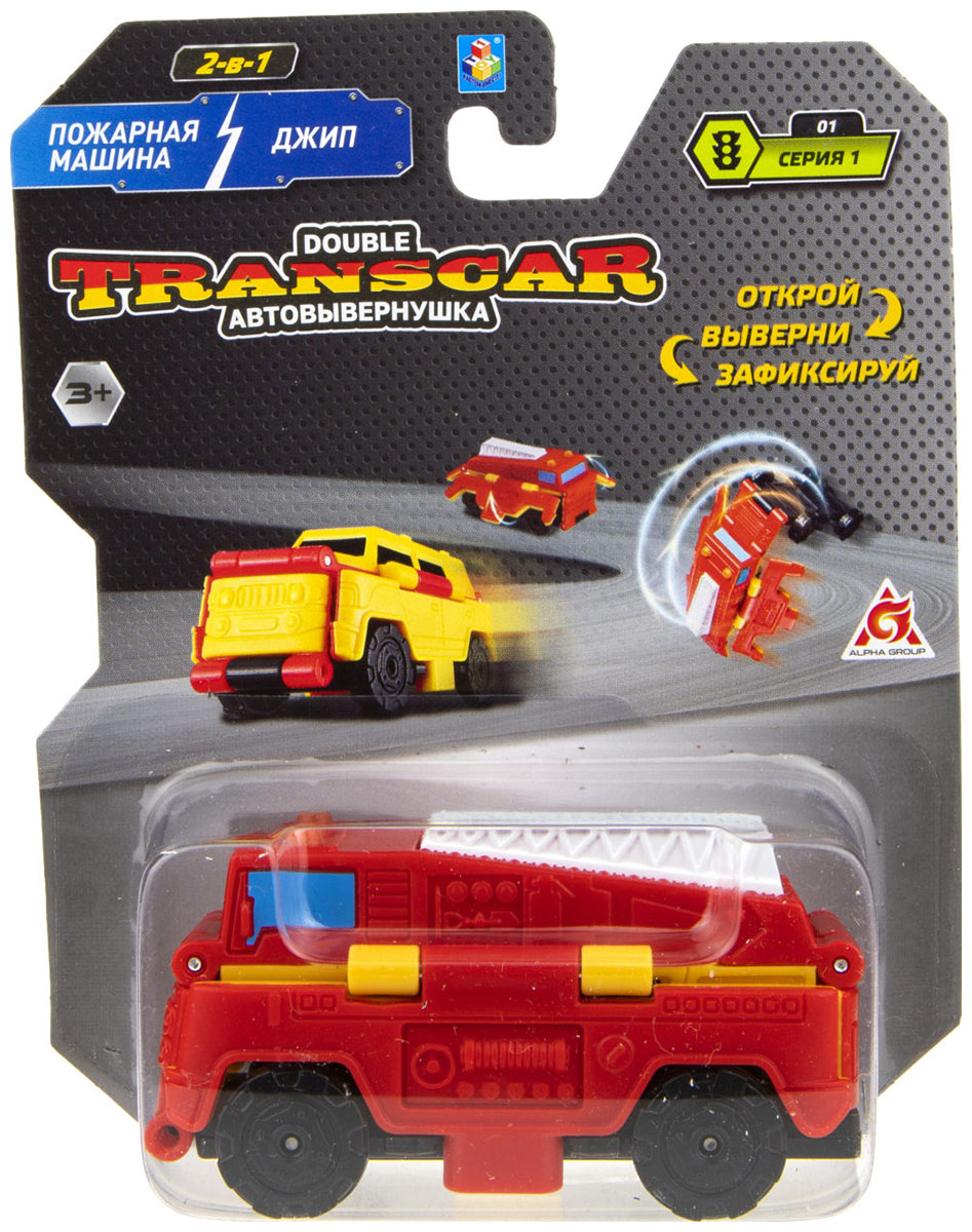 Машинка 1 Toy Transcar Double: Пожарная машина – Джип, 8 см, блистер игрушечный транспорт 1 toy transcar double пикап полевая кухня т20710