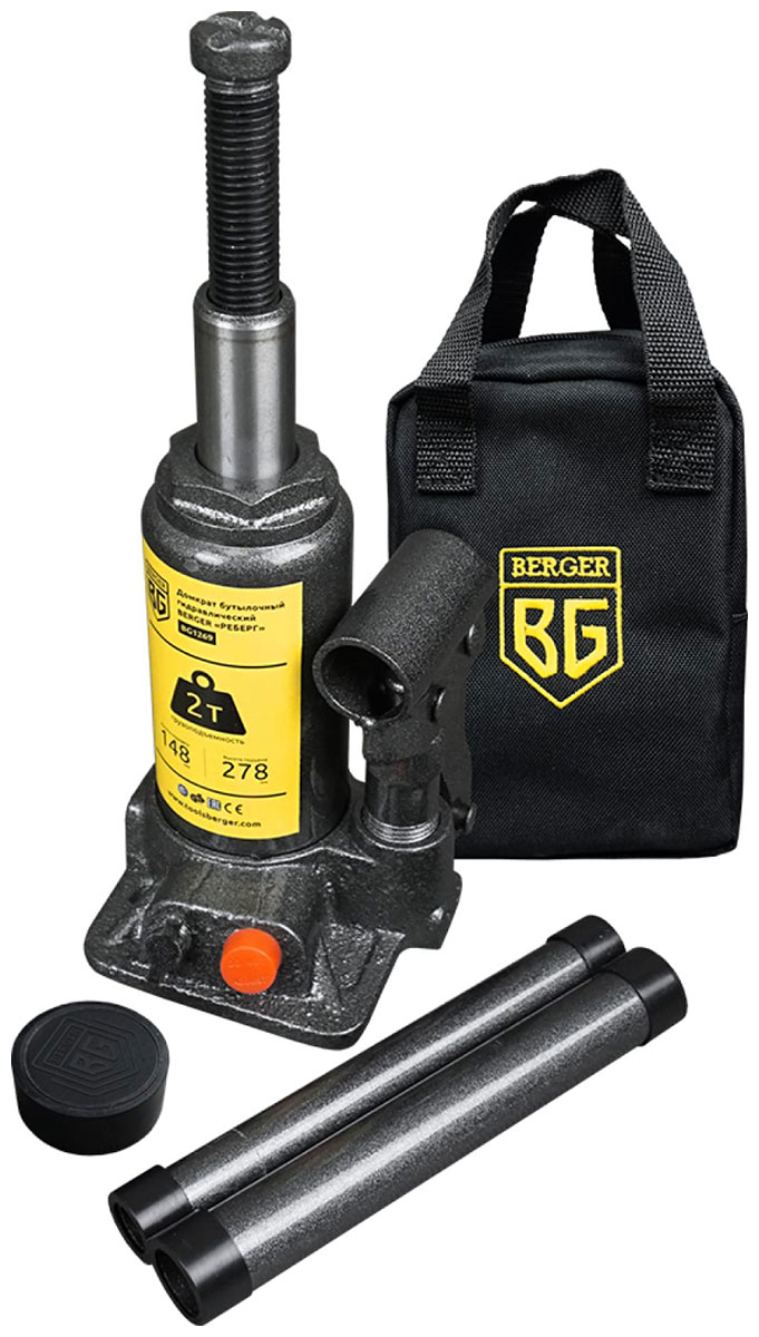 Изображение товара Домкрат бутылочный гидравлический Berger 2т. "РЕБЕРГ" BG1269, 148-278 мм