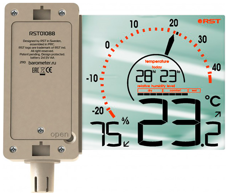 Термометр-гигрометр с дисплеем RST RST01088 шампань/прозрачный метеостанция с дисплеем rst rst01099 шампань прозрачный
