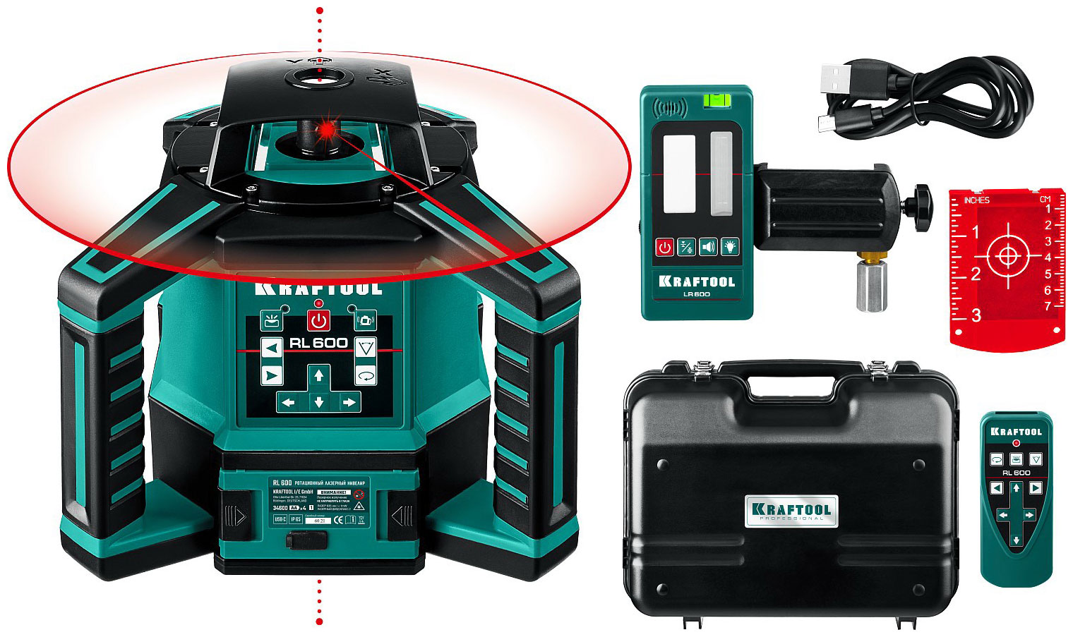 Изображение товара Ротационный лазерный нивелир Kraftool RL600 360° IP54 точность 0.2 мм/м