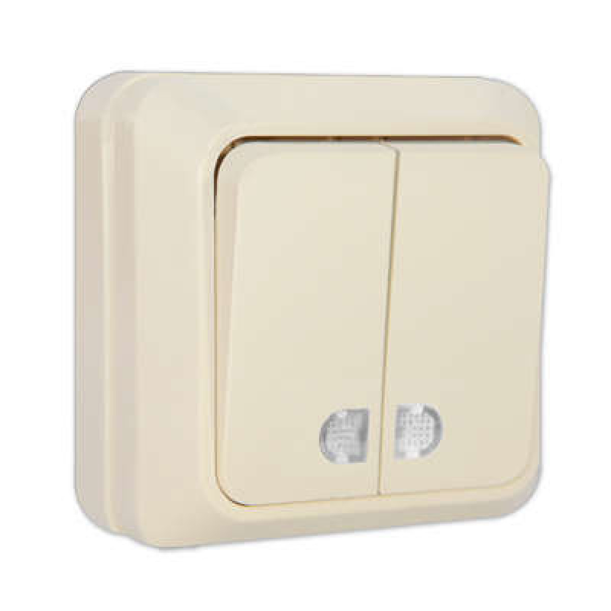 Изображение товара Выключатель 2-клавишный Универсал Олимп 10А IP20 с подсветкой