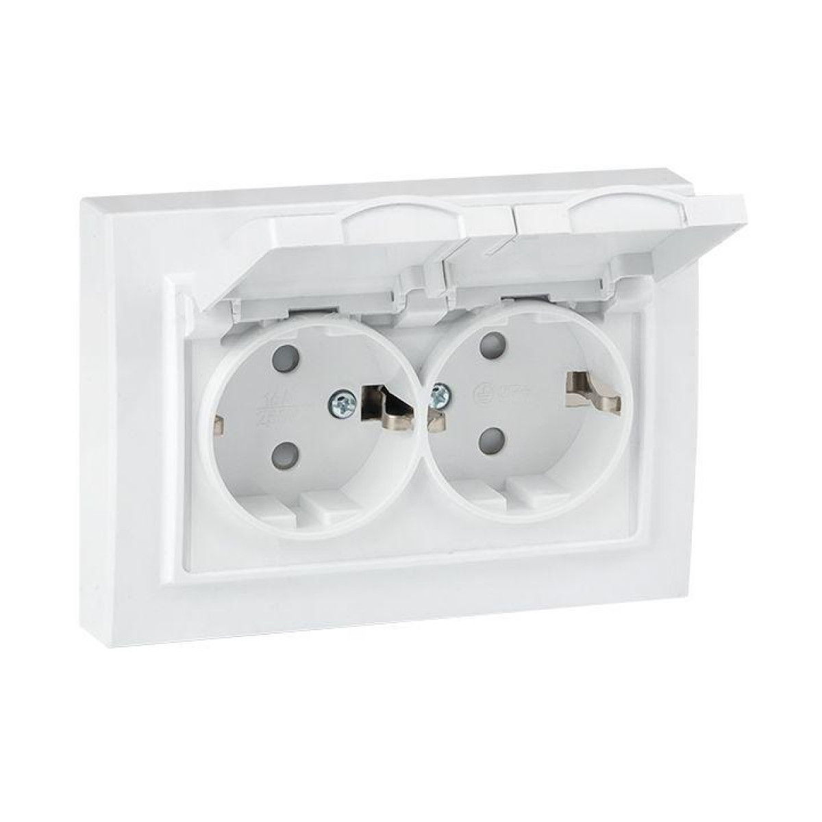 Изображение товара Розетки EKF Розетка 2-м СП Минск 16А IP44 с заземл. защ. шторки с крышкой бел.