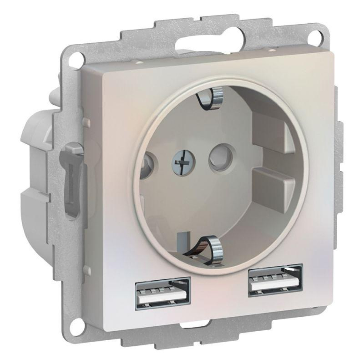 Изображение товара Розетки Systeme Electric Розетка 3-м СП AtlasDesign 16А IP20 с 2-мя заряд. устройствами USB тип A+A 5В/2.4А 2х5В/1.2А механизм жемчуж. SE