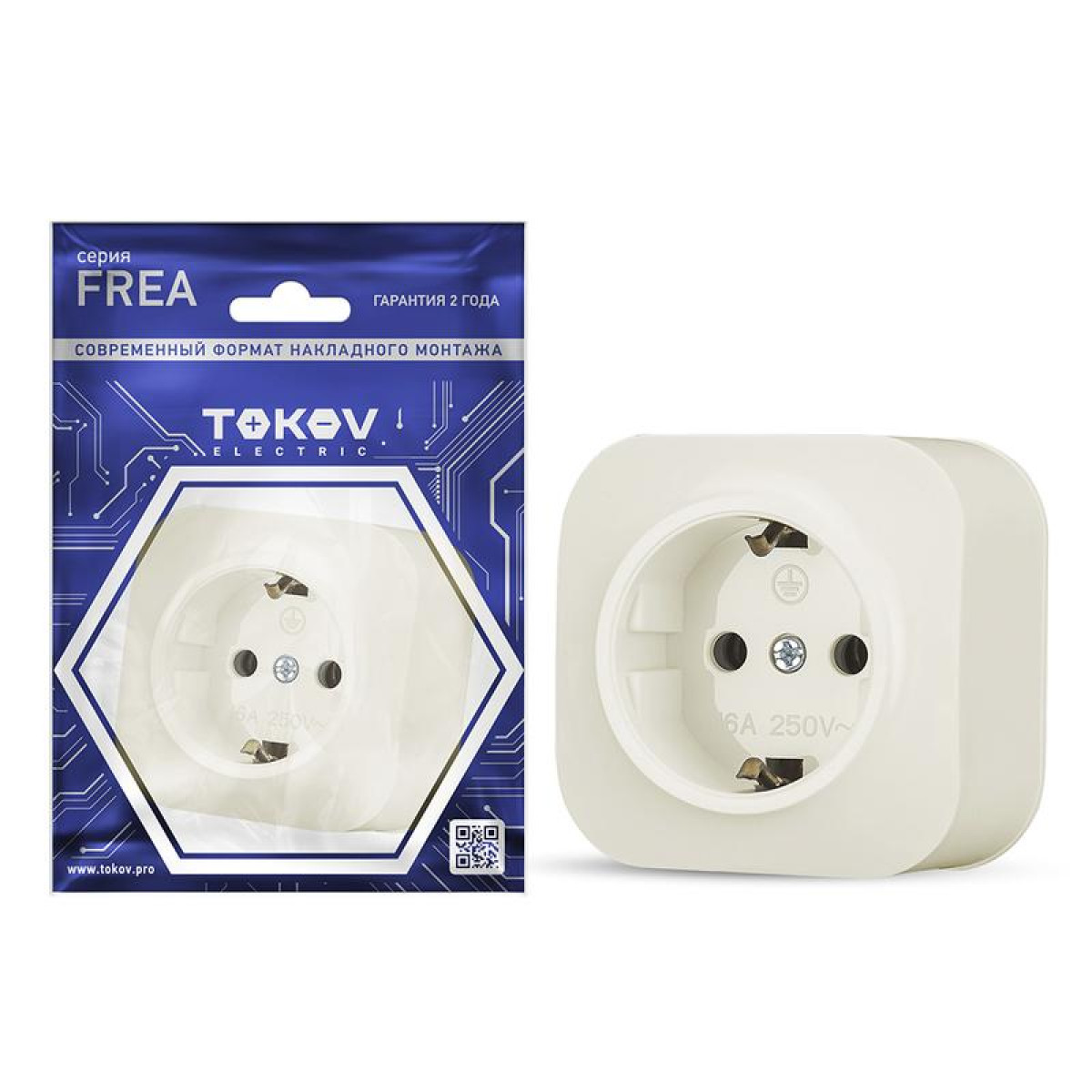 Изображение товара Розетка Tokov Electric Frea 16А IP20 с заземлением, накладная
