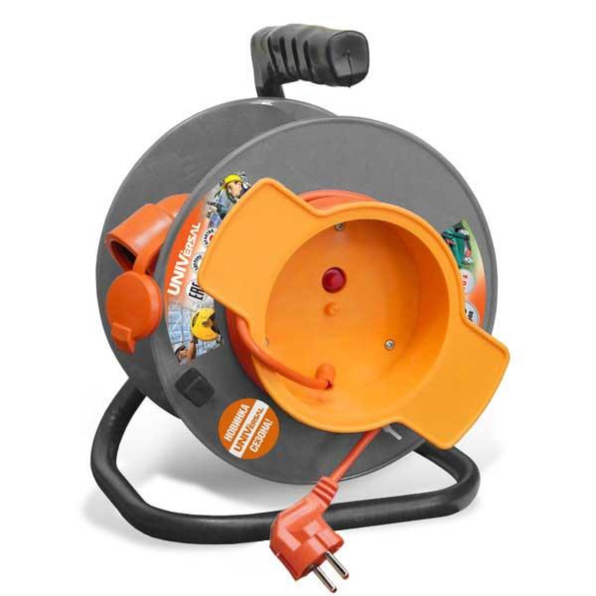 Изображение товара Переходник Универсал Удлинитель на катушке 1х30м с заземл. 10А IP54 У10-027 ПВС 3х1 термозащита с защ. крышкой UNIVersal