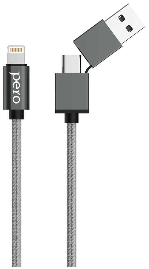 Дата-кабель Pero DC-07 UNIVERSAL 2 in 1 USB-A + PD to Lightning 1m Silver