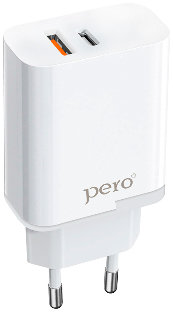 СЗУ Pero TC05, PD, 18W + USB-A Fast Charge, белый сетевое зарядное устройство pero tc05 pd 18w usb a fast charge белый