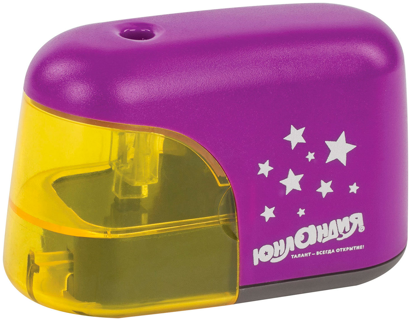 Изображение товара Точилка электрическая Юнландия Stars, питание от 4 батареек АА, корпус фиолетовый, 228425