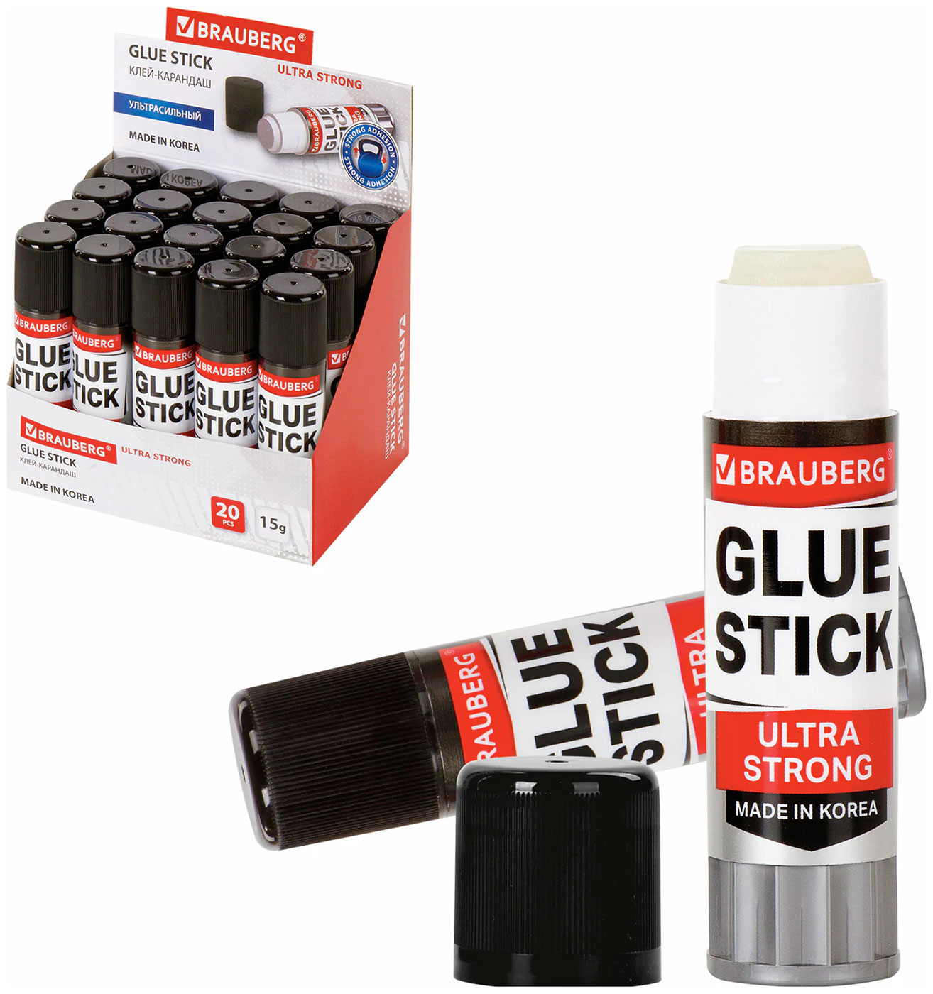 Изображение товара Клей-карандаш Brauberg ULTRA STRONG 15 г комплект 20 шт Южная Корея