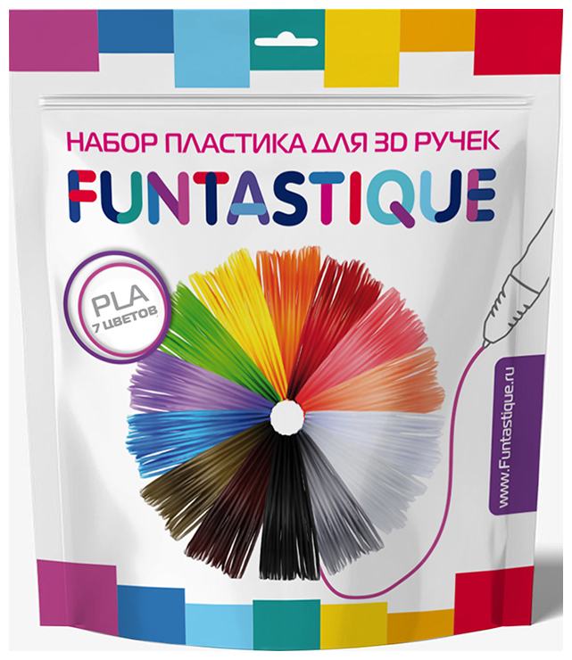 Комплект PLA-пластика Funtastique для 3D-ручек - 7 цветов, PLA-PEN-7 pla нить sunlu 3d 3 rolls1 75mm fdm принтер 250g мини катушка больше цветов подходит без запаха нетоксичная экологически чистая 3d ручка