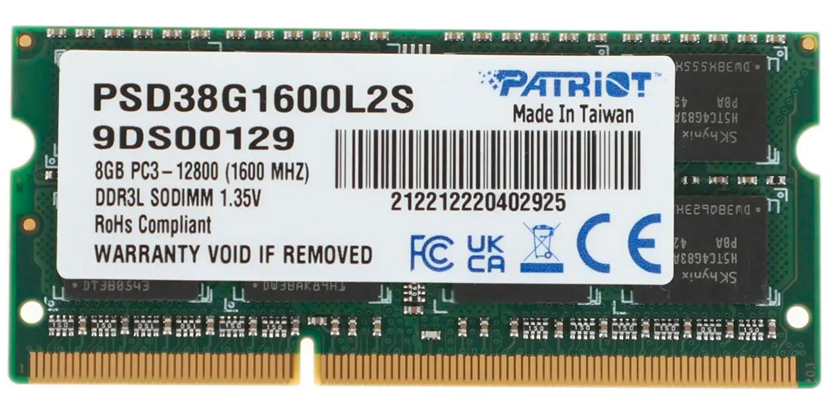 Изображение товара Оперативная память Patriot Memory SO-DIMM DDR3L 8GB 1600MHz Signature Line (PSD38G1600L2S)