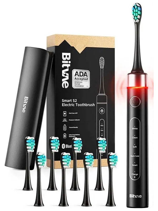 Электрическая зубная щетка Bitvae S2 Toothbrush с поддержкой приложения для смартфонов, S2 GLOBAL, черная Электрическая зубная щетка Bitvae S2 Toothbrush с поддержкой приложения для смартфонов, S2 GLOBAL, черная