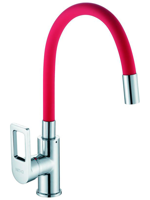 

Смеситель для кухни с гибким изливом D-Lin хром (D155308-4), Хром/красный