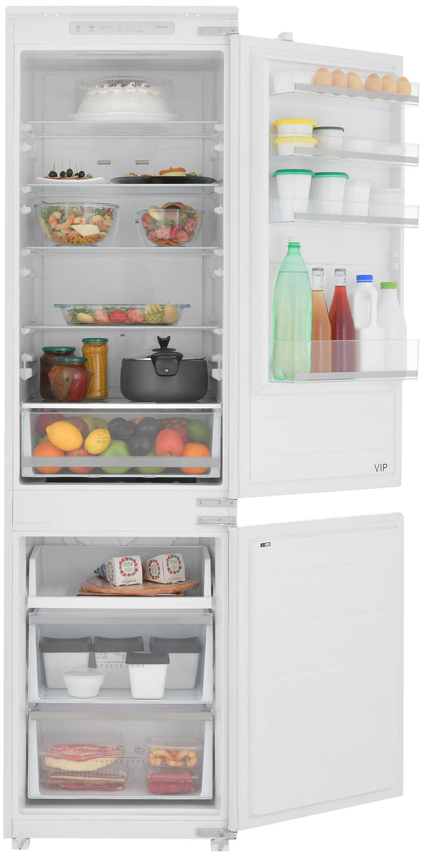 Изображение товара Встраиваемый двухкамерный холодильник Zugel ZRI2000FNF 195.5x54x55 см A++ No Frost