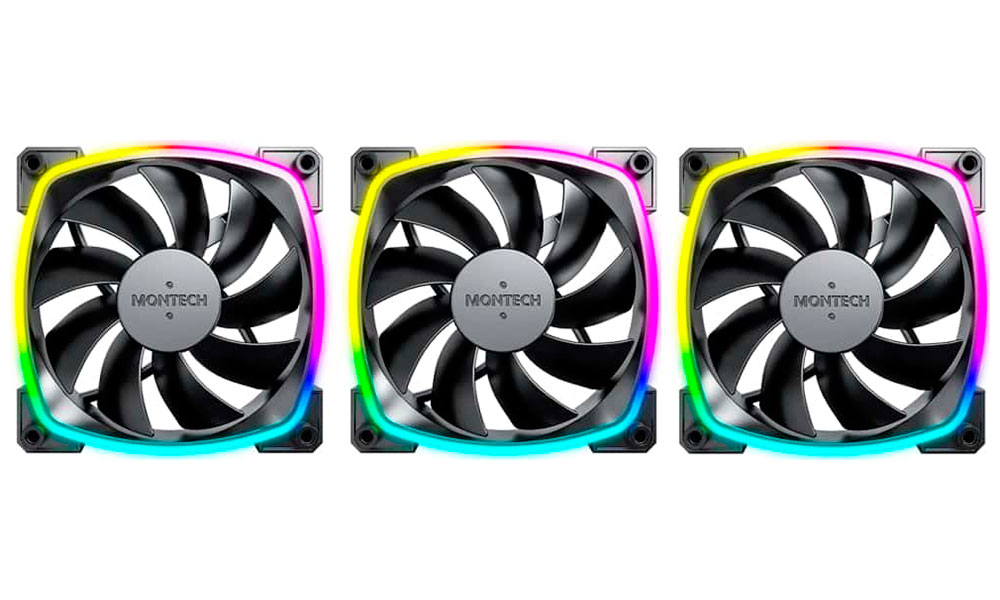 Изображение товара Вентилятор для корпуса Montech AX120 ARGB, 120х120x25, черный (3 шт.), (AX120 PWM BLACK 3 IN 1)