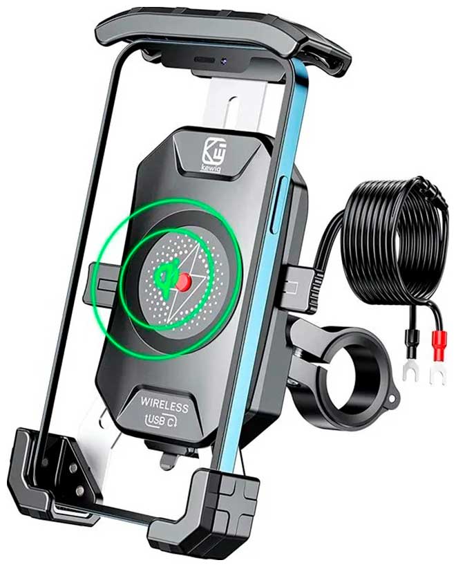 Изображение товара Держатель телефона Kewig M14-A2 на руль под зеркало USB Type-c / Qi 15W (KWG-M14-A1)