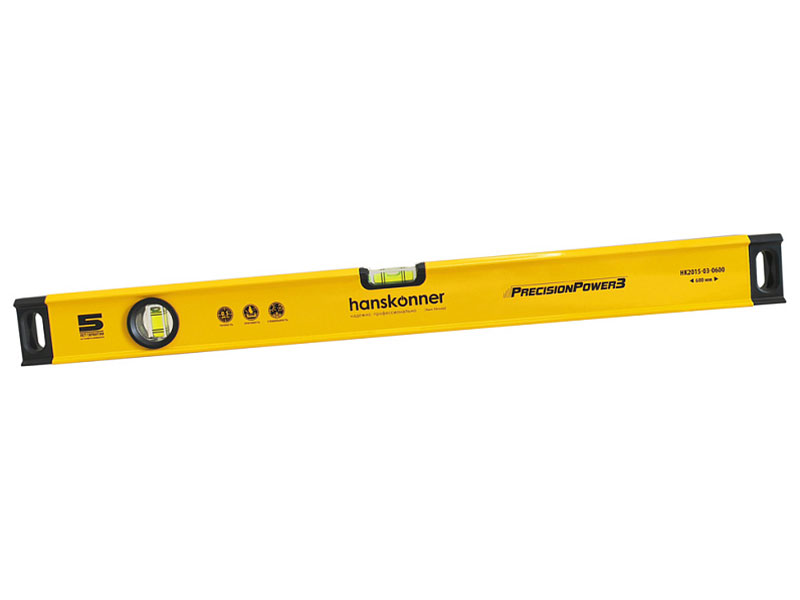 Изображение товара Уровень алюминиевый Hanskonner HK2015-03-0600 (600 мм, 2 колбы, фрезерованный, точность 0.5 мм/м)