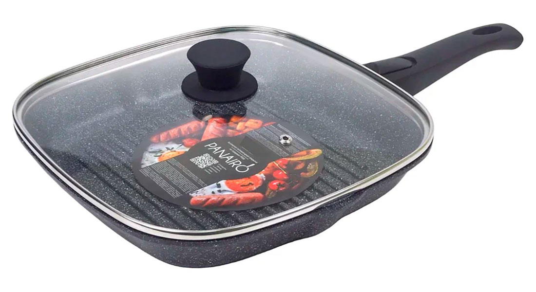 Изображение товара Сковорода-гриль Panairo Harfe Black, 27х27 см, с крышкой и съемной ручкой (HA-GRIL-27-Srus-K.sill)