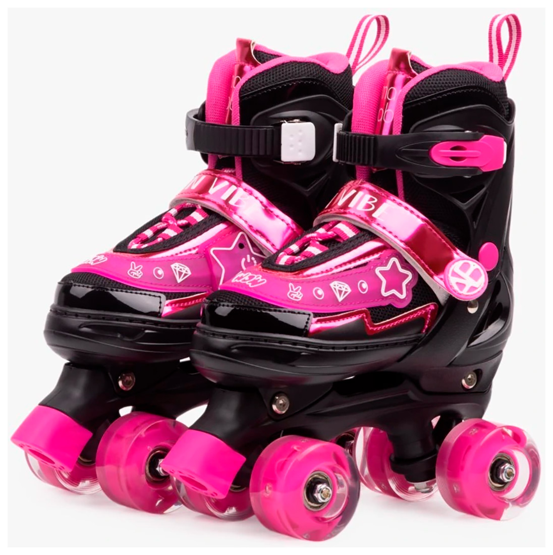 Изображение товара Детские роликовые коньки Amarobaby Glory, раздвижные со светящимися колесами, черный/фуксия, размер 30-33 (AB24-35GL/0925-30)